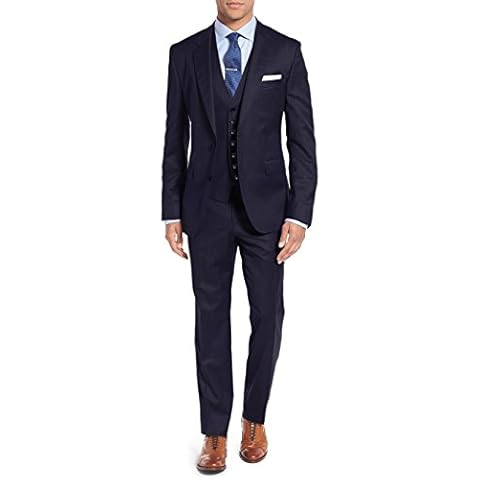 Salvatore Exte Men's 3 piece 2 Button Vested Suit Set Blazer Pant Plus Tux Vest (42 Short US / 52S EU/W 36", Navy) Cover