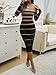 Sumleno 2026 Women's Fashion Striped Dress Long Sleeve Crew Neck Bodycon Midi Ribbed Knit Slim Fit Sweater Dresses (Khaki,XL)