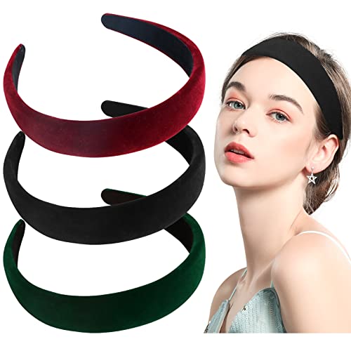 3 Packungen Stirnbänder, für Damen und Mädchen, Samt, breit, einfarbig, modisches Haar-Accessoire für den Alltag, Outdoor, Dating, Sport Cover