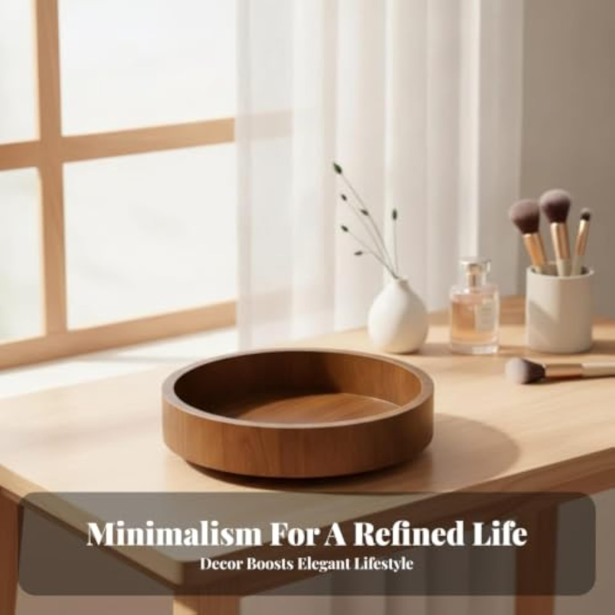 Walnut-Brown Rotating Storage Tray for Cosmetics