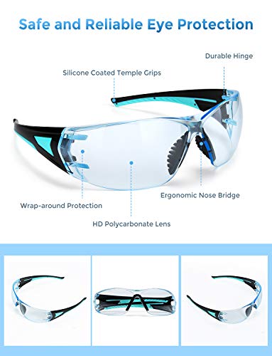 Mpow Safety Glasses Eye Protection Safety Goggles with Anti-Fog Scratch-Resistant Clear Wrap-Around Lenses, UV Protection, 1 Pair