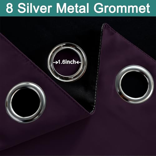 Image of Yakamok Dark Purple 100% Blackout Curtains 84 Inches Long 52 inch Wide 2 Panels | Blackout Curtain Panels for Bedroom, 2 Thick Layers Grommet Top Thermal Insulated Drapes with Black Liner for Living Room