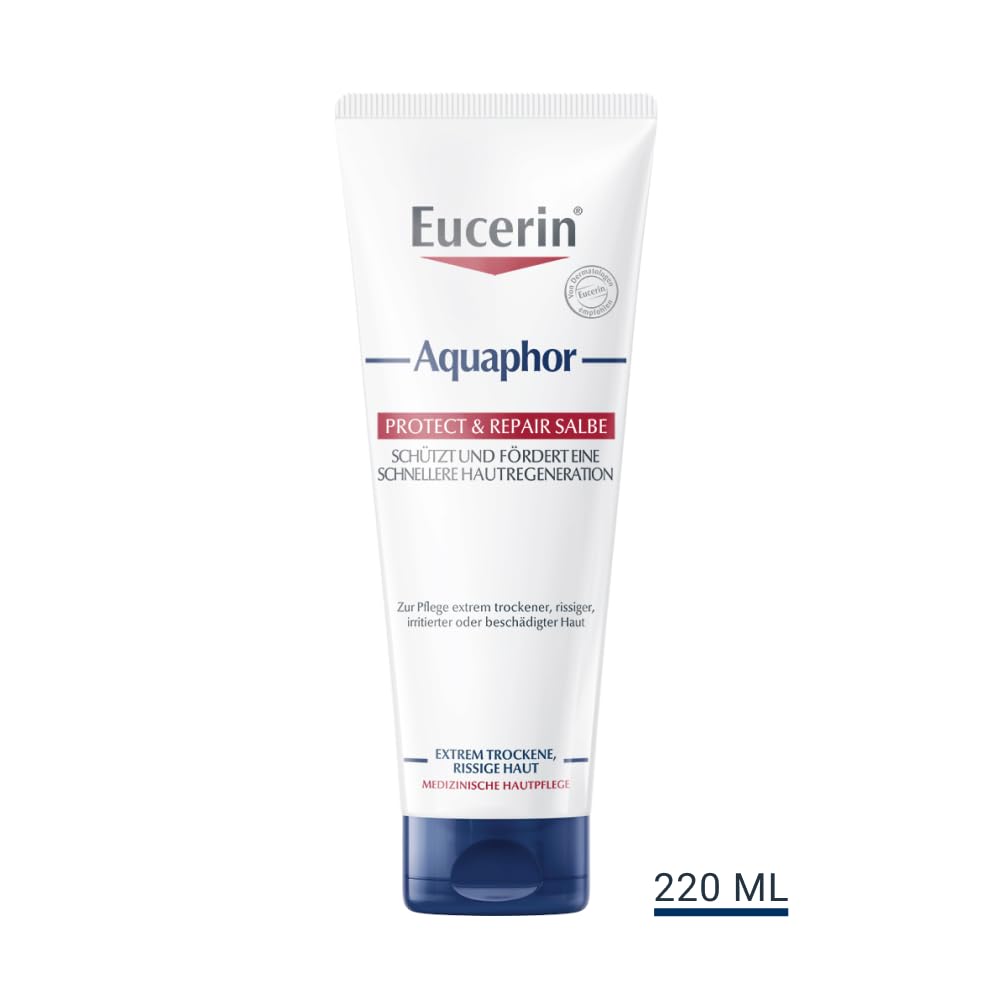 Eucerin Aquaphor Protect & Repair Salbe 220 ml, Feuchtigkeitscreme zur Hautregeneration für Körper und Gesicht, beruhigende Hautpflege ohne Duftstoffe für stark beanspruchte Haut