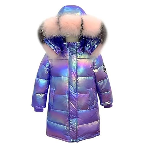 Linboo - Abrigo largo para niña, chaqueta de plumón cálido, para niño, invierno, con capucha, piel acolchada, parka luminosa, morado, 9-10 Años | Ya disponible en tu tienda friki favorita! En mundofriki.es!