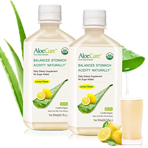 Aloecure Usda Organic Aloe Vera Juice Lemon Flavor, Bottled Within 12 Hours Of Harvest - Inner Leaf Aloe Vera, Natural Acid Reflux Treatment, Gerd, Natural Acid Buffer - Pure Aloe Juice For Digestion #TOP12