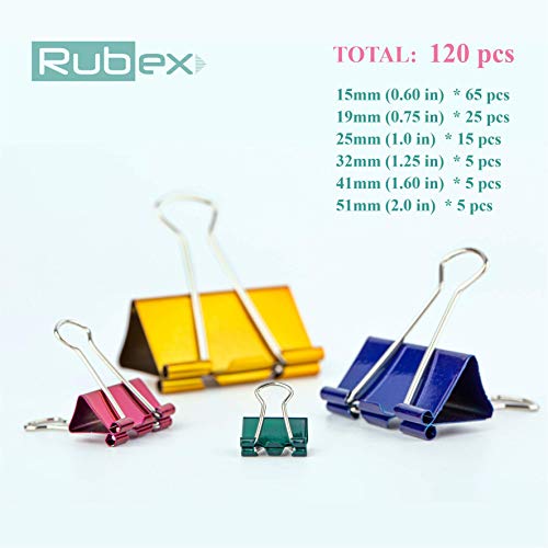 120 Rubex Binder Clips, Mixed Color And Size Small Medium Large Binder Clips, Binder Clips, Paper Binder Clips, Big Metal Paper Clamps For Notebooks, Envelopes (Mix Color 120 Count) #TOP2