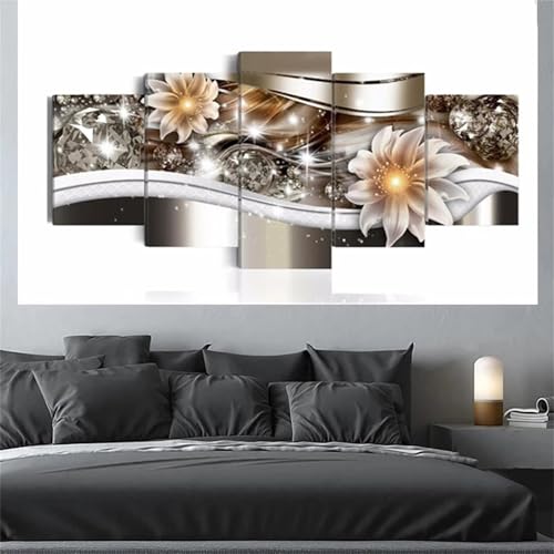 Kit complet de broderie diamant 5D avec 5 pièces de fleurs blanches 150x75cm