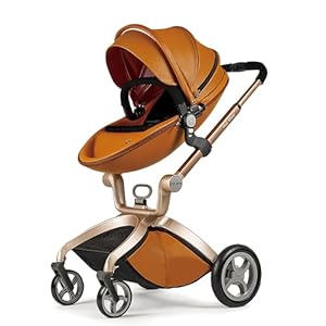 Hot Mom Baby Stroller: Baby Carriage with Adjustable Seat Height Angle and Four-Wheel Shock Absorption,Reversible,High Landscape and Fashional Pram Brown