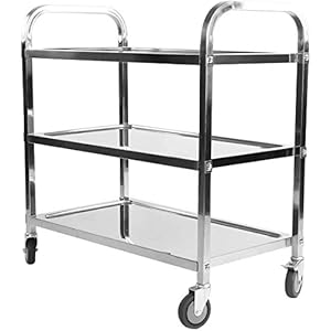 tcatec serveerwagen keukentrolley met wielrem 75x40x83.5cm, 3 niveaus roestvrij staal transportwagen multifunctionele…