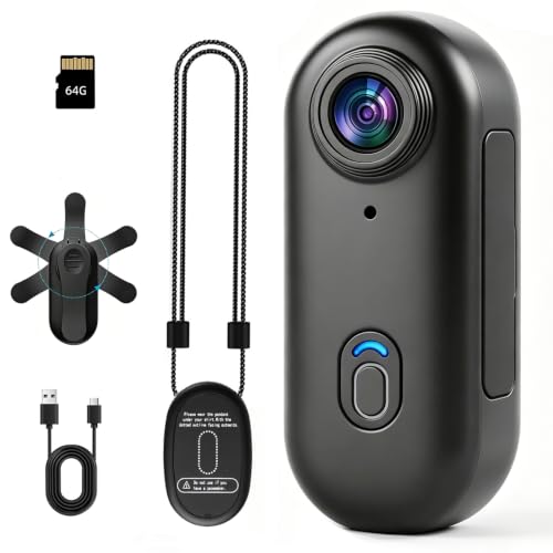 Image of 4K Action Camera - 64G POV Portable Body Cam Thumb Size Vlogging Camera with Spring Clip Suitable for Biking Skiing Fishing Baseball Motorcycle Helmet Pets(Black)