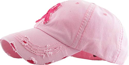 Image of Pink Ribbon Breast Cancer Awareness Fight Hope Vintage Baseball Cap Hat Women Cotton Adjustable