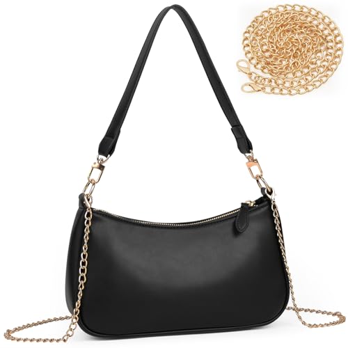 Aucuu Bolso Bandolera Mujer, Bolsos de Hombro Pequeños, Mini Bolso de Cuero PU con Cadena, Embague Noche Elegante Clutch Messenger, Crossbody Bag Hobo, para Regalo de Cumpleaños y Aniversario-Negro