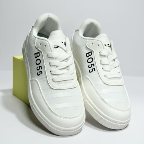 B055 Sneakers, White, Lace-up, Ribbed Textile Upper2