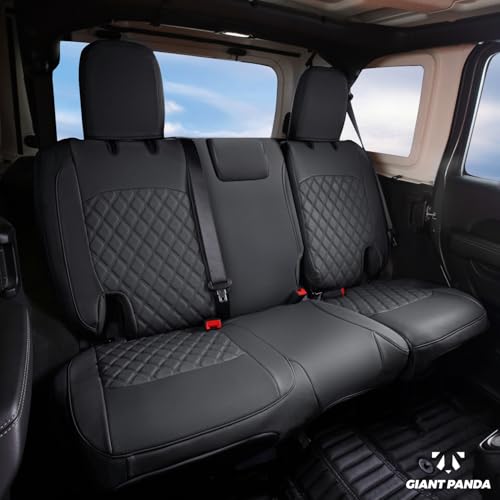 Image of GIANT PANDA Jeep Wrangler 4 Door JL 2018-2026 Full Set Car Seat Covers for Sahara Sport Rubicon Unlimited Willys Without Rear Cup Holder, Customized Faux Leather - (Black)