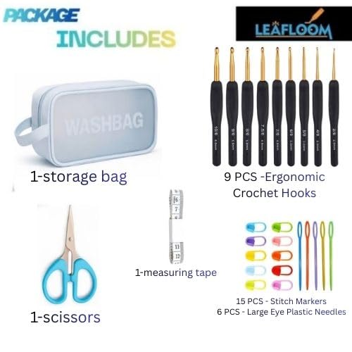 Image of Crochet Set, Complete Crochet Kit for Beginners with 9 Ergonomic Hooks, 6 Soft Yarn Balls, Scissors, Stitch Markers, Large Tapestry Needles & Storage Washbag | DIY Knitting & Craft Starter Set for Adults & Kids