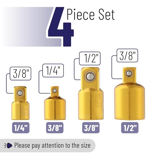 Image of Bates- Impact Socket Adapter and Reducer Set, 4 pcs, 1 /2 inch 1 /4 inch 3 /8 inch, Gold Impact Socket Adapter Set, Impact Adapter Set
