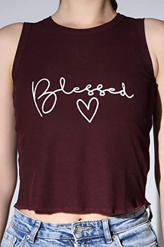 Image of OM SAI LATEST CREATION Crop Tops for Women || Ribbed Solid Chest Printed Crop Top for Girls || Text & Hart Print with Round Neck & Sleeveless Crop Top for Women || Tank Top.
