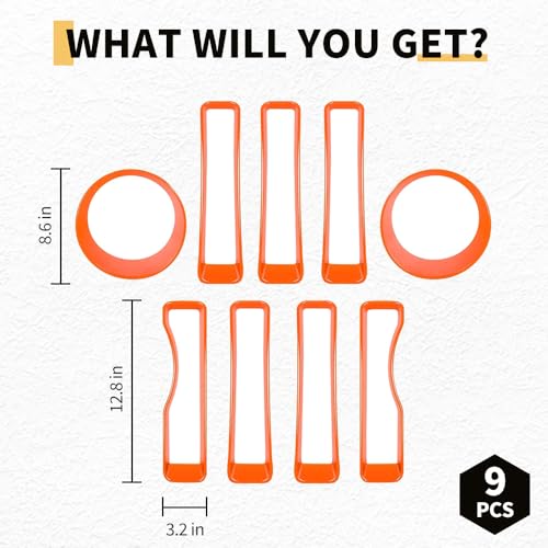 Image of MAXDOM Grille Inserts Headlight Covers Set Fits for Jeep (2018-2023) Wrangler JL JLU (Orange, Sport /Sport S)