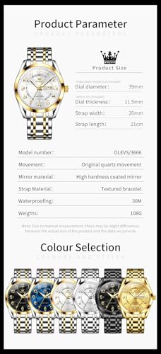 Image of OLEVS Mens Watches Business Large Numer Easy to Read Quartz Watch Stainless Steel Waterproof Luminous Date Casual Male Watch