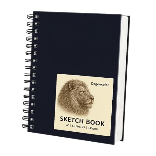 DagouColor Libro de Bocetos Sketch, 1 Pack, 50 Hojas(100 Páginas), A5 Espiral Papel de Dibujo Arte Libre ácido, 140GSM Cuadernos De Dibujo, Para Artistas Principiantes, Adultos, Niños y Niñas
