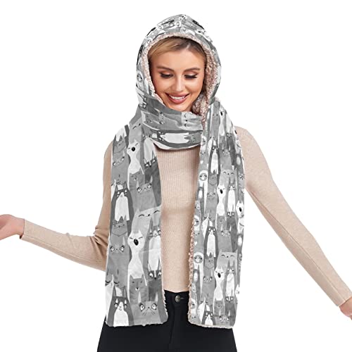 Long Winter Scarf Gloves Mittens Neck Gaiter with Pockets Bandana Shawl Wrap