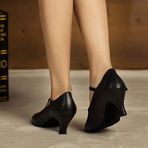 HROYL Women Ballroom Dance Shoes Closed Toe Latin Salsa T-Strap Modern Tango Walts Character Shoes Model-L041 5