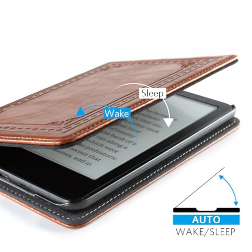Image of CoBak Case for 6 inch E-Reader - PU Leather Smart Cover with Auto Sleep /Wake & Hand Strap, not Compatible with Kobo Clara,Vintage Brown