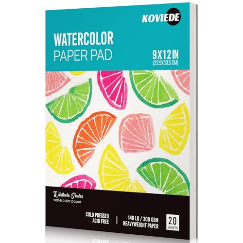 Listado de Papel para acuarela que puedes comprar esta semana. 41 KOVIEDE - Bloc de papel de acuarela de 9 x 12 pulgadas (20 hojas), papel de color de agua de 140 libras/300 g/m², cuaderno de bocetos prensado en frío para acrílico, gouache y...