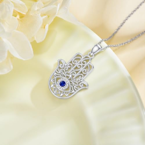 Natural Topaz Hamsa Necklace for Women 925 Sterling Silver Evil Eye Pendant London Blue Topaz Good Luck Hamsa Jewelry Gift for Mom Wife3