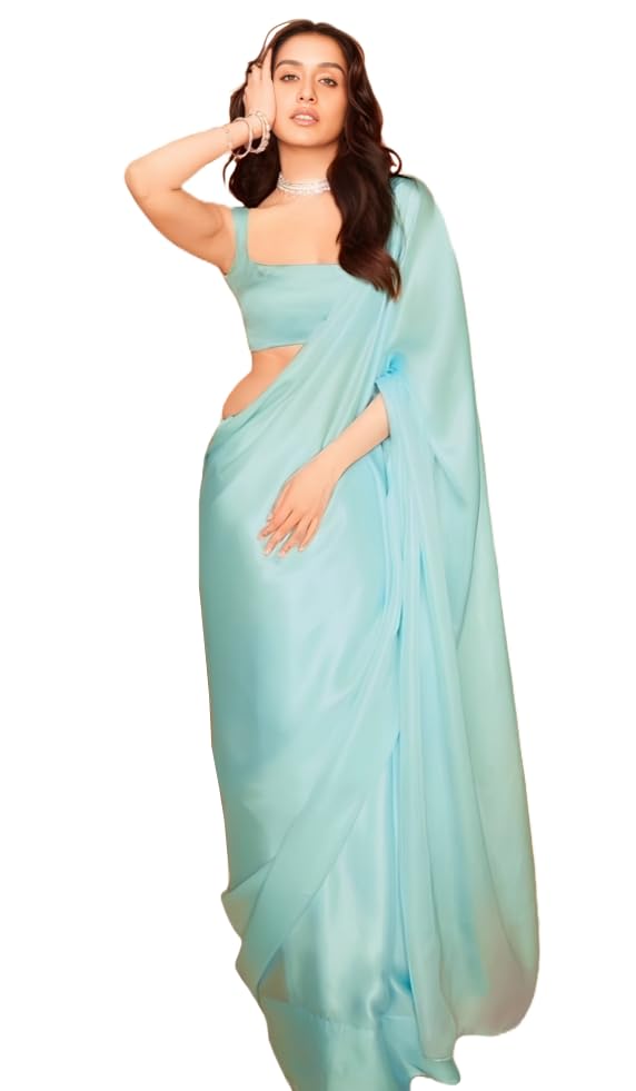 Image of FABIAN FASHION Women's Solid Japan Satin Silk Saree With Unstitched Blouse Piece for Wedding Saree