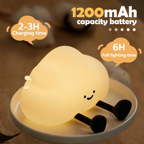 Cute Cloud Night Light Silicone Nursery USB Rechargeable Christmas Sleeping Bedside Lamp Touch Sensor Nightlights for Bedroom - Image 7