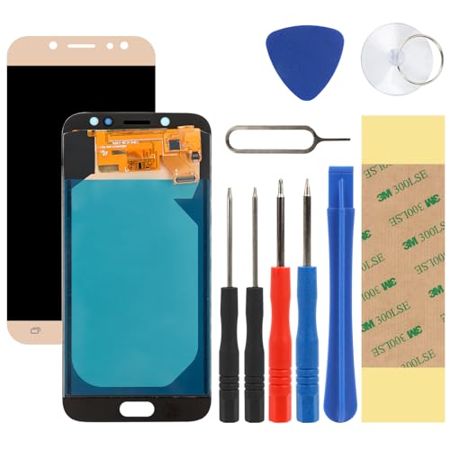 LTZGO Compatible con Samsung Galaxy J7 2017, Galaxy J7 Pro 2017 J730 J730F J730G Pantalla Dorado LCD Display Táctil Vidrio Reemplazo con Reparación Repuesto Herramientas Kit, Adhesiva (sin Marco)