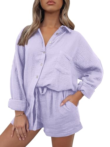 Image of AUTOMET 2 Piece Sets For Women Lounge Wear Matching Two Piece Outfit | Oversized Shirts And Shorts,Summer Outfits 2026,Vacation Beach Outfits,Travel Outfits,Maternity sets