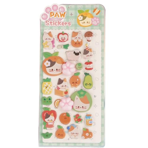 ぷにぷにシール ねこぷに ぷくぷく 3D 立体 ステッカー 猫の肉球型 可愛い マシュマロ スクイーズ風 ぷにぷに触感 ストレス解消 手帳デコ スマホケース 文房具 かわいい 動物シール 重複なし (フルーツねこ)