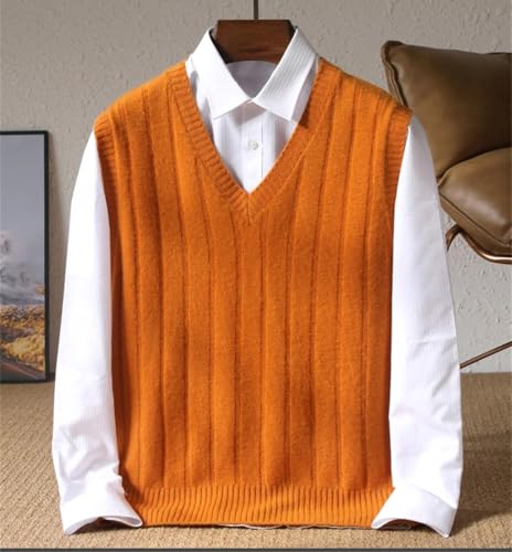 Mens Wool V-Neck Sleeveless Knit Sweater Vest Thick Warm Pullover Loose Fit Waistcoat Classic Sweater Vest2
