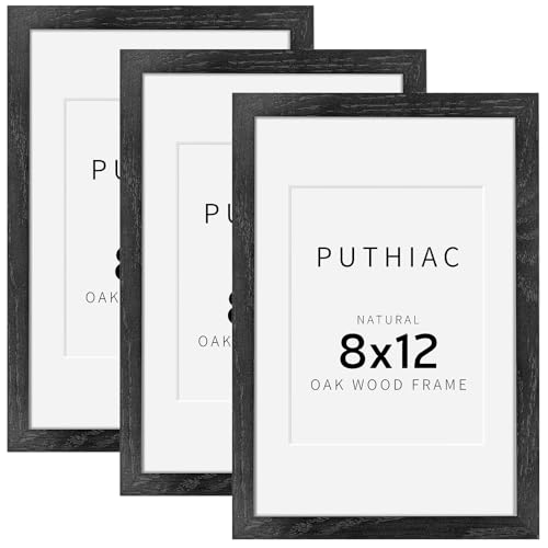 8x12 Oak Wood Picture Frams - Minimalist 8x12 Oak Wood Frames, 8"x12" Picture Frame Wood, Natural Solid Wooden Picture Frames for Wall Art Photo and Prints(3 Pack, Black)