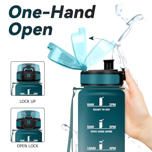 Sportflasche 1L, Motivierende Trinkflasche mit Zeitmarkierung, Wasserflasche Sport mit Filte, Kohlensäure Geeignet, Auslaufsichere Trinkflasche für Sprudel, Fahrrad, Laufen, Erwachsener, Sprudel