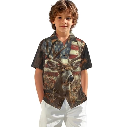 Kids 4th of July Hawaiian Shirt Boys 1-13Y Button up Shirts Novelty Short Sleeve Patriotic Holiday Party Tops2