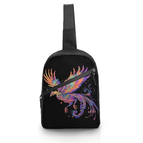 Vintage Rainbow Phoenix Chest Bag Foldable Crossbody Unisex Pack Travel Hiking Adjustable Shoulder Straps Sling Bags