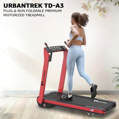 Image of PowerMax Fitness UrbanTrek TD-A3 5HP Motorized Foldable Treadmill for Home use | Auto Incline Treadmill | 135 Edge Display | Max User 130kg | Top Speed 14kmph | Pulse Sensor Exercise Machine