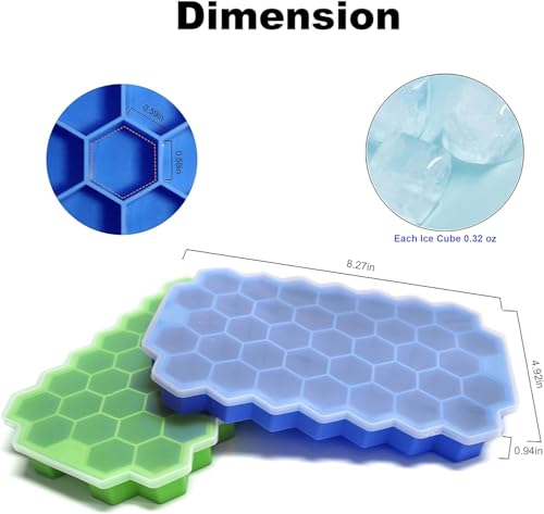 Image of CLOUDVALLEY 4 Pack Silicone Ice Cube Trays with Lid Easy-Release Hexagon Ice Maker for Freezer, Reusable Food-Grade Ice Molds for Cocktails, Whiskey, Iced Coffee, Smoothies & Home Bar (Blue)
