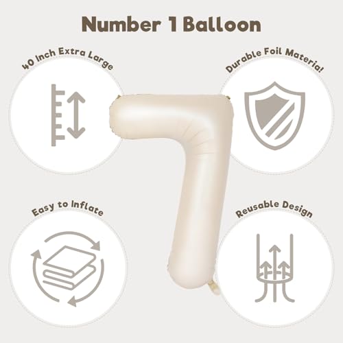 Image of Number Balloons for Birthday Decorations - 40 Inch Large Party Balloons 7, Cream Foil Number Balloons for Boys Girls, Balloons for Party Supplies