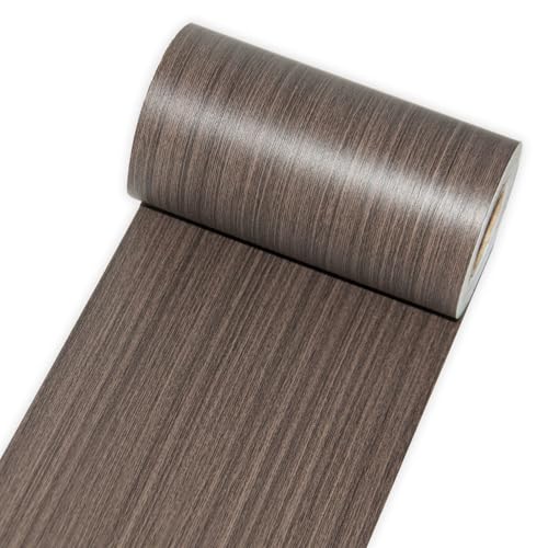 Image of Deep Gray Border Peel and Stick, 4 inch X 32 ft Self Adhesive Wood Repair Tape, 1Roll Wood Colored Trim Wood Grain Repair Patch for Mirrors, Doors, Windows, Floors, Furniture, Bathroom