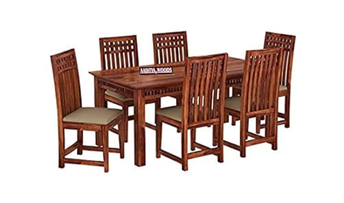 Image of AADITYA WOODS Solid Sheesham Wood 6 Seater Dining Table Set with Chairs for Living Room Home Wooden Dining Table Set for Office Restaurant Modern Dining Room Set-57x35x30 inch(ad-Honey6s, 6 Seater)
