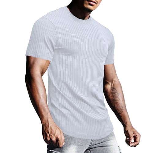 JINGTIANCD Men's Shirt Casual Basic Top Crewneck Short Sleeve Classic Tee Slim Fit Muscle T-Shirt,Ribbed Henley Shirt (US, Alpha, X-Large, Regular, Regular, White)