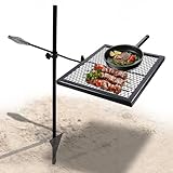 REDCAMP Swivel Campfire Grill Heavy Duty Steel Grate, Over Fire Camp Grill with Carrying Bag for Outdoor Open Flame Cooking (Black)