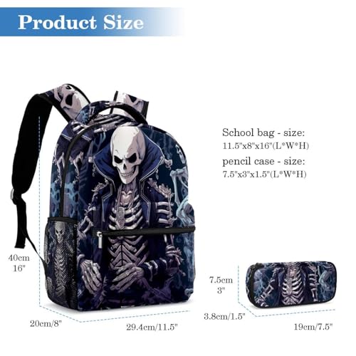 Cartables de grande capacité Série Dark Squelette avec trousse ado