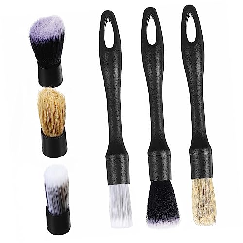 MUCKLILY 1set Auto Detailing Brush Kit Interior Car Detailing Tools with Replacement Brush Ergonomic Handle for Efficient Vehicle Cleaning Portable and Design