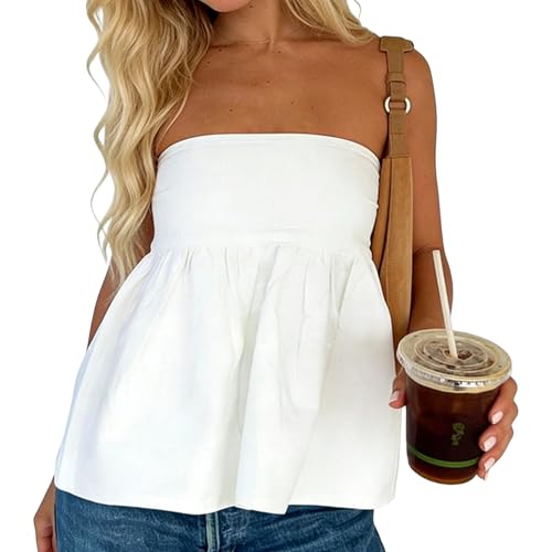 Bocymolay Women Strapless Peplum Top Ruffle Hem Tube...