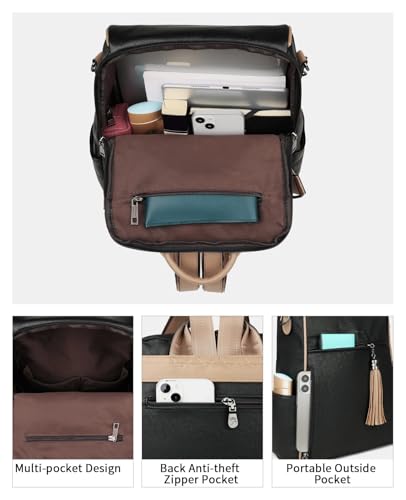 Image of FADEON Leather Backpack Purse for Women Designer Travel Backpack Purses PU Fashion Ladies Shoulder Bag with Tassel